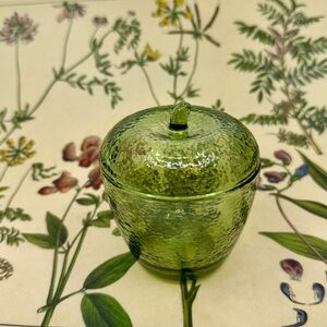 Vintage Green Glass Apple Jar w/ Lid | Avocado MCM Decor